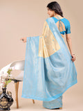 Cream & Sky Blue Banarasi Silk Saree With Blouse Piece Cream & Sky Blue Banarasi Silk Saree With Blouse Piece