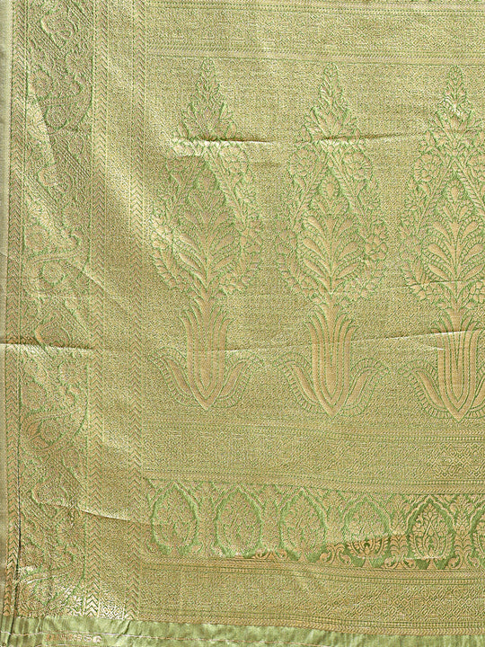 Cream & Light Green Banarasi Silk Saree With Blouse Piece Cream & Light Green Banarasi Silk Saree With Blouse Piece