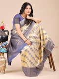 Cream & Navy Blue Banarasi Silk Saree With Blouse Piece Cream & Navy Blue Banarasi Silk Saree With Blouse Piece