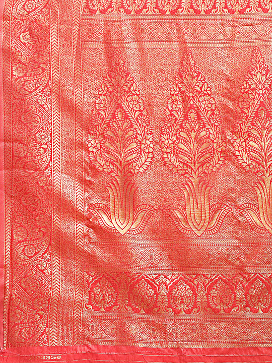 Cream & Red Banarasi Silk Saree With Blouse Piece Cream & Red Banarasi Silk Saree With Blouse Piece