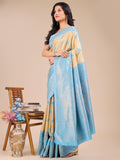 Cream & Sky Blue Banarasi Silk Saree With Blouse Piece Cream & Sky Blue Banarasi Silk Saree With Blouse Piece