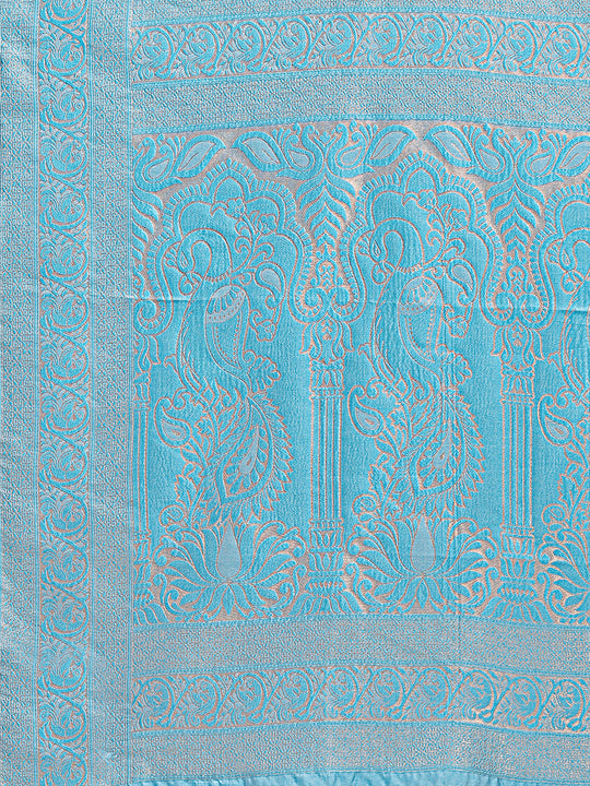 Cream & Sky Blue Banarasi Silk Saree With Blouse Piece Cream & Sky Blue Banarasi Silk Saree With Blouse Piece