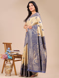 Cream & Navy Blue Banarasi Silk Saree With Blouse Piece Cream & Navy Blue Banarasi Silk Saree With Blouse Piece