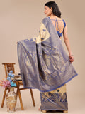 Cream & Navy Blue Banarasi Silk Saree With Blouse Piece Cream & Navy Blue Banarasi Silk Saree With Blouse Piece