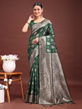 Dark Green Banarasi Silk Saree With Blouse Piece Dark Green Banarasi Silk Saree With Blouse Piece