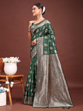 Dark Green Banarasi Silk Saree With Blouse Piece Dark Green Banarasi Silk Saree With Blouse Piece