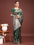 Dark Green Banarasi Silk Saree With Blouse Piece Dark Green Banarasi Silk Saree With Blouse Piece