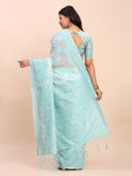 Sky Blue Linen Cotton Saree With Blouse Piece Sky Blue Linen Cotton Saree With Blouse Piece