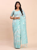 Sky Blue Linen Cotton Saree With Blouse Piece Sky Blue Linen Cotton Saree With Blouse Piece