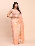 Peach Linen Cotton Saree With Blouse Piece Peach Linen Cotton Saree With Blouse Piece