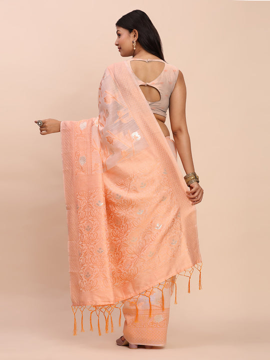 Peach Linen Cotton Saree With Blouse Piece Peach Linen Cotton Saree With Blouse Piece