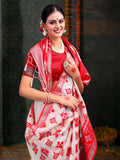 Red & White Linen Cotton Saree With Blouse Piece Red & White Linen Cotton Saree With Blouse Piece