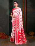Red & White Linen Cotton Saree With Blouse Piece Red & White Linen Cotton Saree With Blouse Piece