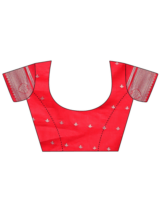 Red & White Linen Cotton Saree With Blouse Piece Red & White Linen Cotton Saree With Blouse Piece