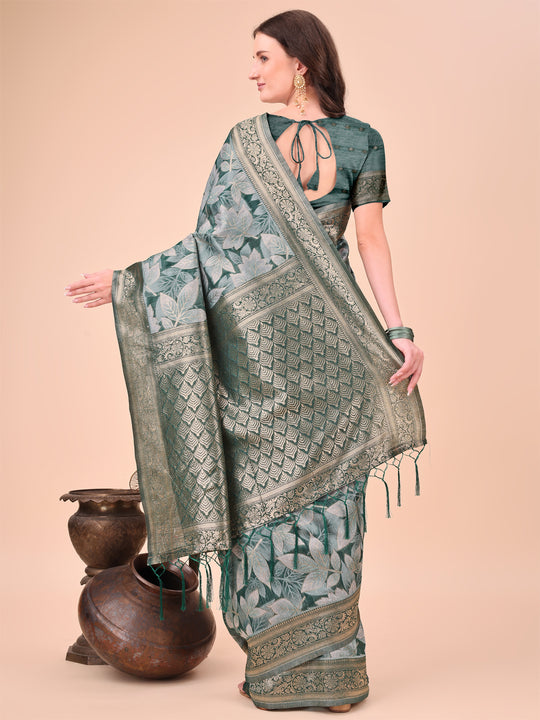 Green Cotton Saree With Blouse Piece Green Cotton Saree With Blouse Piece