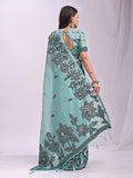 Sea Green Linen Cotton Saree With Blouse Piece Sea Green Linen Cotton Saree With Blouse Piece