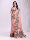 Peach Linen Cotton Saree With Blouse Piece Peach Linen Cotton Saree With Blouse Piece