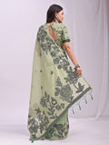 Light Green Linen Cotton Saree With Blouse Piece Light Green Linen Cotton Saree With Blouse Piece