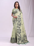 Light Green Linen Cotton Saree With Blouse Piece Light Green Linen Cotton Saree With Blouse Piece