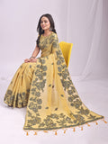 Yellow Linen Cotton Saree With Blouse Piece Yellow Linen Cotton Saree With Blouse Piece