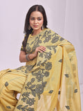 Yellow Linen Cotton Saree With Blouse Piece Yellow Linen Cotton Saree With Blouse Piece