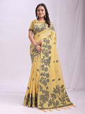 Yellow Linen Cotton Saree With Blouse Piece Yellow Linen Cotton Saree With Blouse Piece