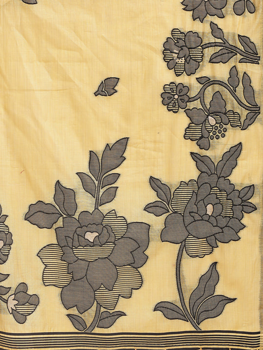 Yellow Linen Cotton Saree With Blouse Piece Yellow Linen Cotton Saree With Blouse Piece