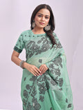Rama Green Linen Cotton Saree With Blouse Piece Rama Green Linen Cotton Saree With Blouse Piece