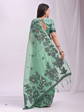 Rama Green Linen Cotton Saree With Blouse Piece Rama Green Linen Cotton Saree With Blouse Piece