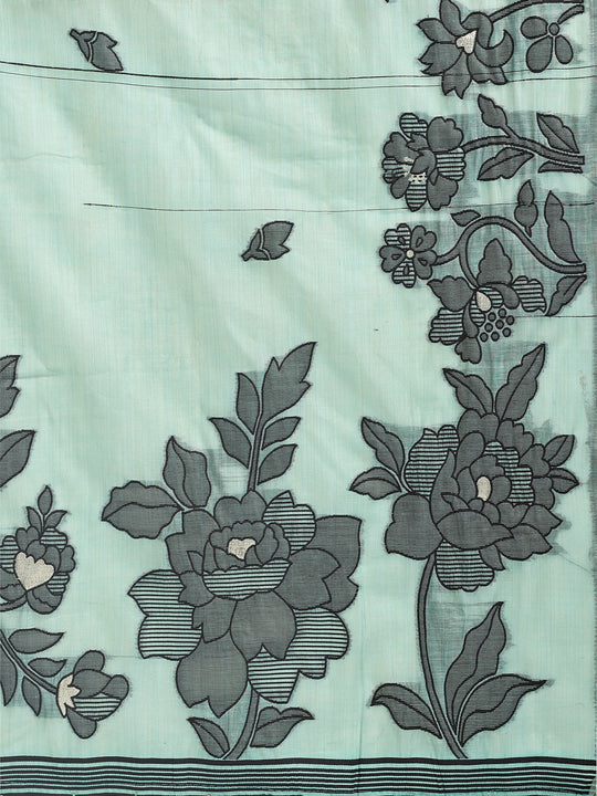 Rama Green Linen Cotton Saree With Blouse Piece Rama Green Linen Cotton Saree With Blouse Piece