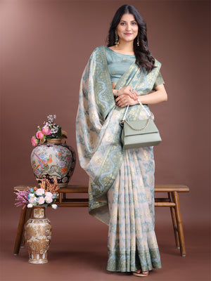Yellow Linen Cotton Saree With Blouse Piece