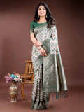 Green Linen Cotton Saree With Blouse Piece Green Linen Cotton Saree With Blouse Piece