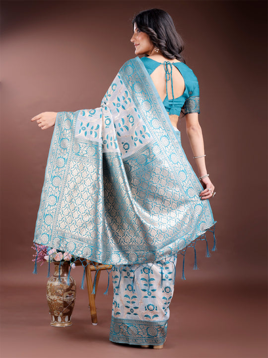 Sea Green Linen Cotton Saree With Blouse Piece Sea Green Linen Cotton Saree With Blouse Piece