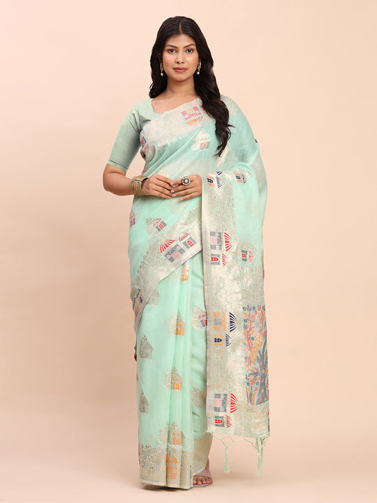 Sea Green LINEN COTTON Saree With Blouse Piece Sea Green LINEN COTTON Saree With Blouse Piece