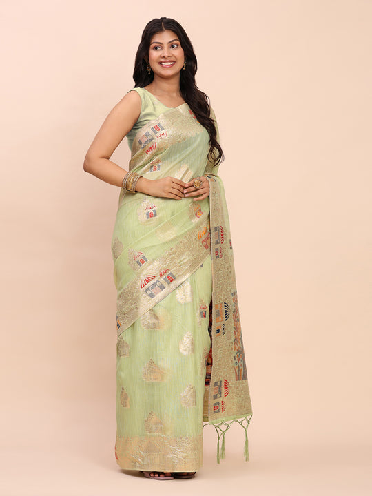 Light Green LINEN COTTON Saree With Blouse Piece Light Green LINEN COTTON Saree With Blouse Piece