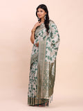 Green Linen Cotton Saree With Blouse Piece Green Linen Cotton Saree With Blouse Piece