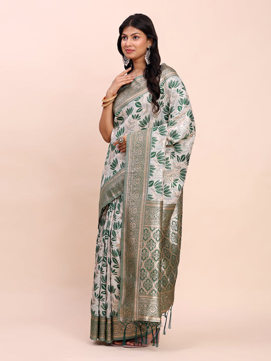 Green Linen Cotton Saree With Blouse Piece Green Linen Cotton Saree With Blouse Piece