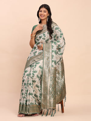 Green Linen Cotton Saree With Blouse Piece
