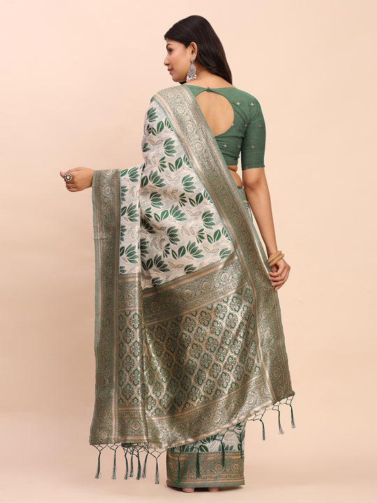 Green Linen Cotton Saree With Blouse Piece Green Linen Cotton Saree With Blouse Piece