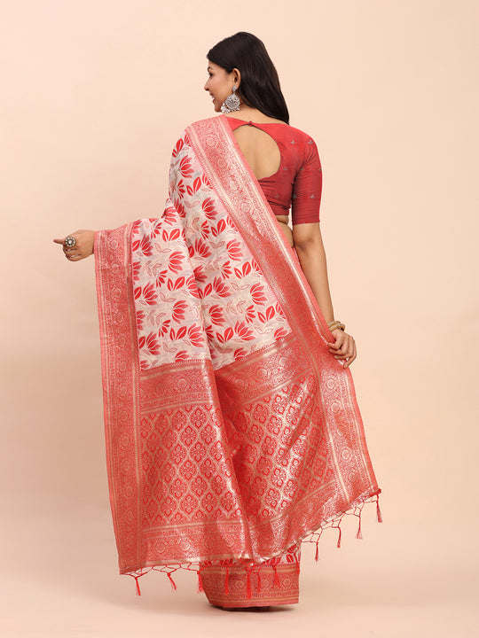 Red Linen Cotton Saree With Blouse Piece Red Linen Cotton Saree With Blouse Piece