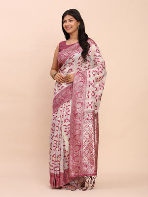 Purple Linen Cotton Saree With Blouse Piece
