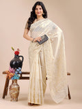 Off White Cotton Saree With Blouse Piece Off White Cotton Saree With Blouse Piece