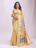 Yelllow Linen Cotton Saree With Blouse Piece Yelllow Linen Cotton Saree With Blouse Piece