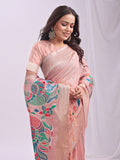 Peach Linen Cotton Saree With Blouse Piece Peach Linen Cotton Saree With Blouse Piece