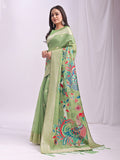 Light Green Linen Cotton Saree With Blouse Piece Light Green Linen Cotton Saree With Blouse Piece