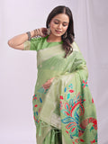 Light Green Linen Cotton Saree With Blouse Piece Light Green Linen Cotton Saree With Blouse Piece