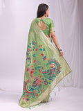Light Green Linen Cotton Saree With Blouse Piece Light Green Linen Cotton Saree With Blouse Piece