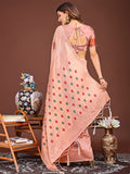 Peach Linen Cotton Saree With Blouse Piece Peach Linen Cotton Saree With Blouse Piece