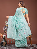 Sea Green Linen Cotton Saree With Blouse Piece Sea Green Linen Cotton Saree With Blouse Piece