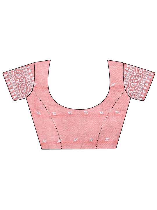 Peach Linen Cotton Saree With Blouse Piece Peach Linen Cotton Saree With Blouse Piece